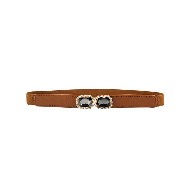 Square inset diamond to buckle elastic thin waist belt female slim small retro belt