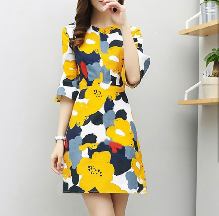 Wild temperament slim print dress