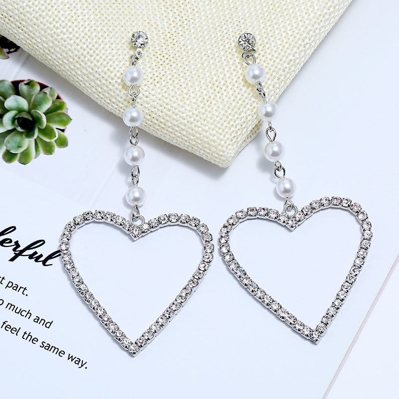 Fashion Rhinestone Big Love Long Earrings