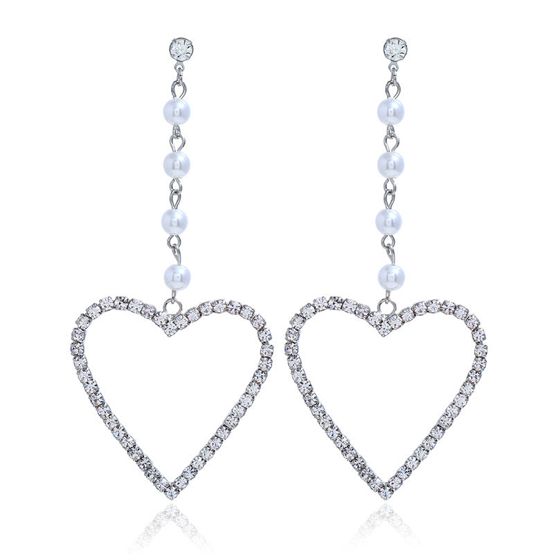 Fashion Rhinestone Big Love Long Earrings