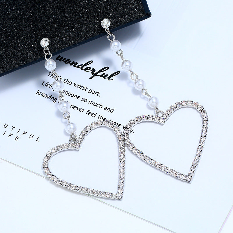 Fashion Rhinestone Big Love Long Earrings