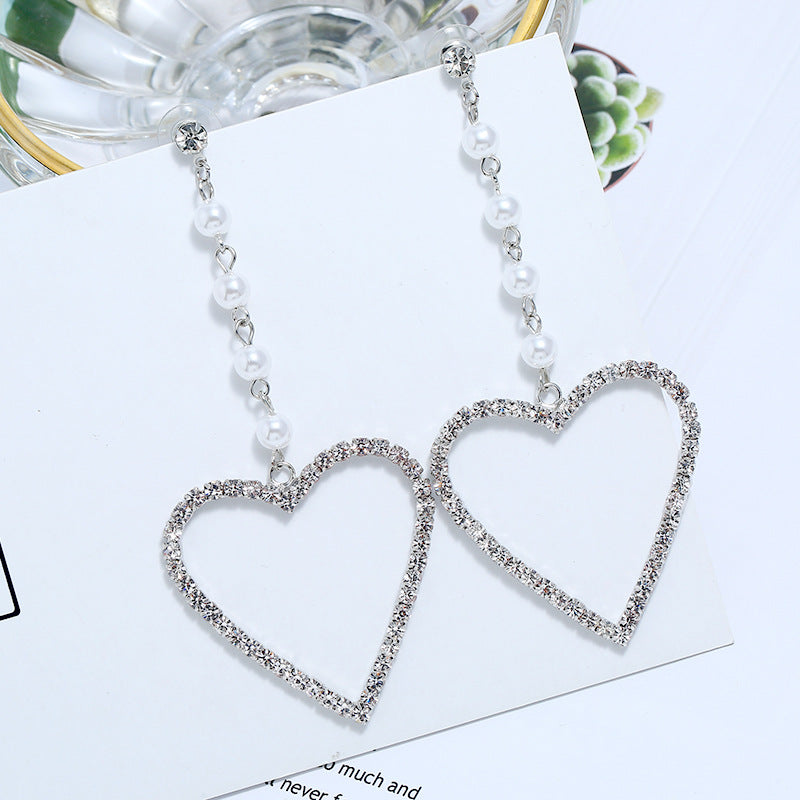 Fashion Rhinestone Big Love Long Earrings