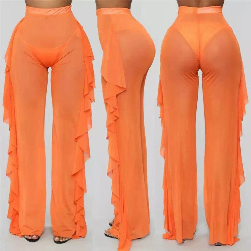 Mesh Folds See-through Beach Pants