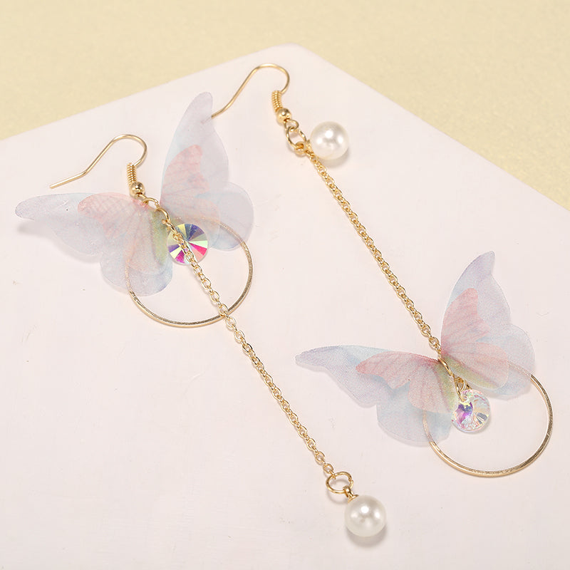 Fairy Yarn Asymmetric Butterfly Long Earring