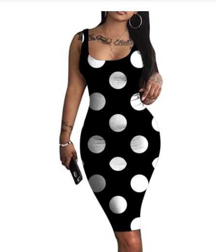 Sling Backless Ladies Long Spot Elastic Hip Tight Dress
