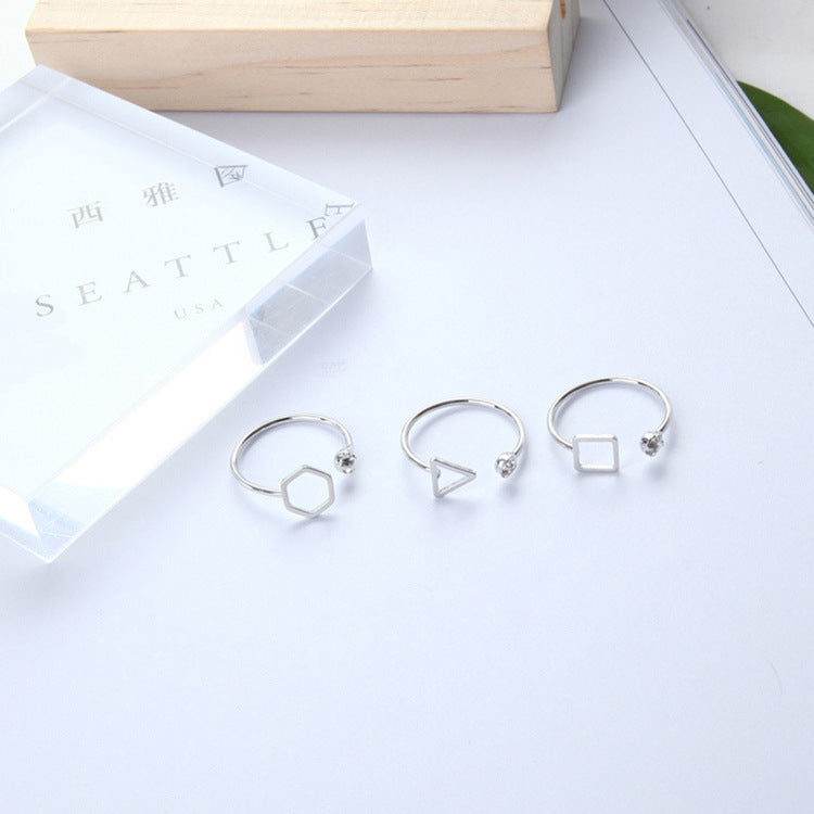 Korean Minimalist Geometric Polygon Triangle Square Diamond Ring Tail Ring