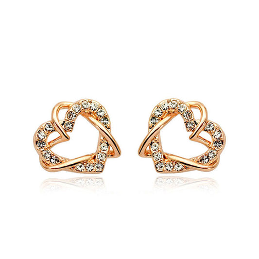 Luxury Gold Heart Rose Gold Color Stud Earring