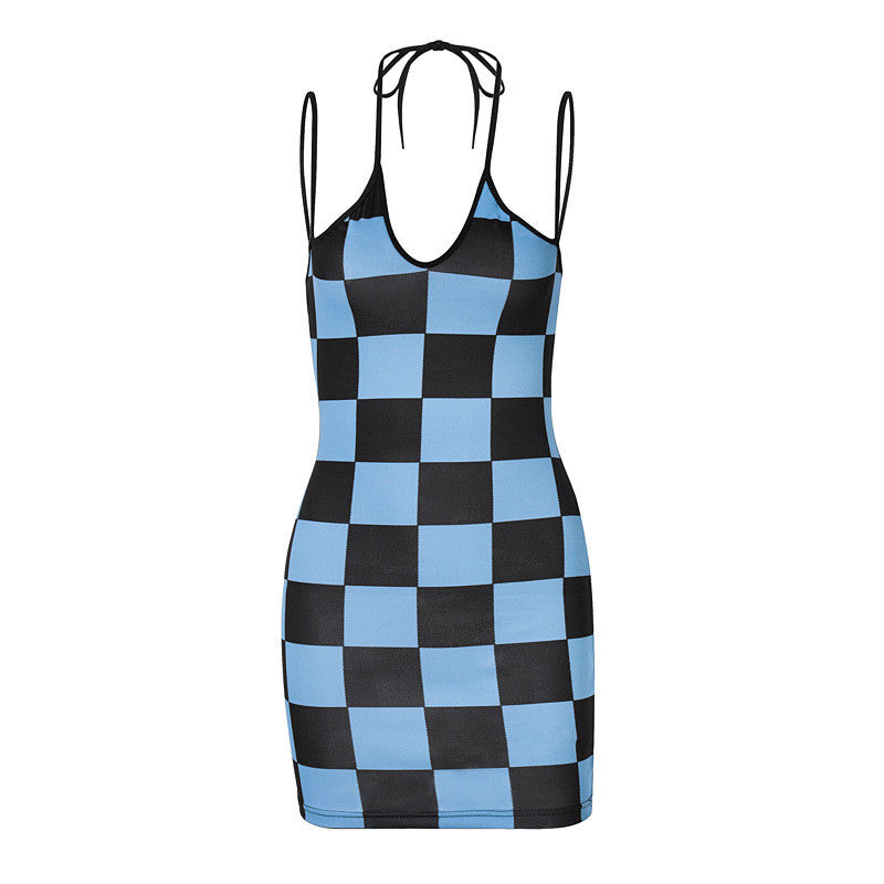 Halter Strap Print Sexy Tight-fitting Hip Dress