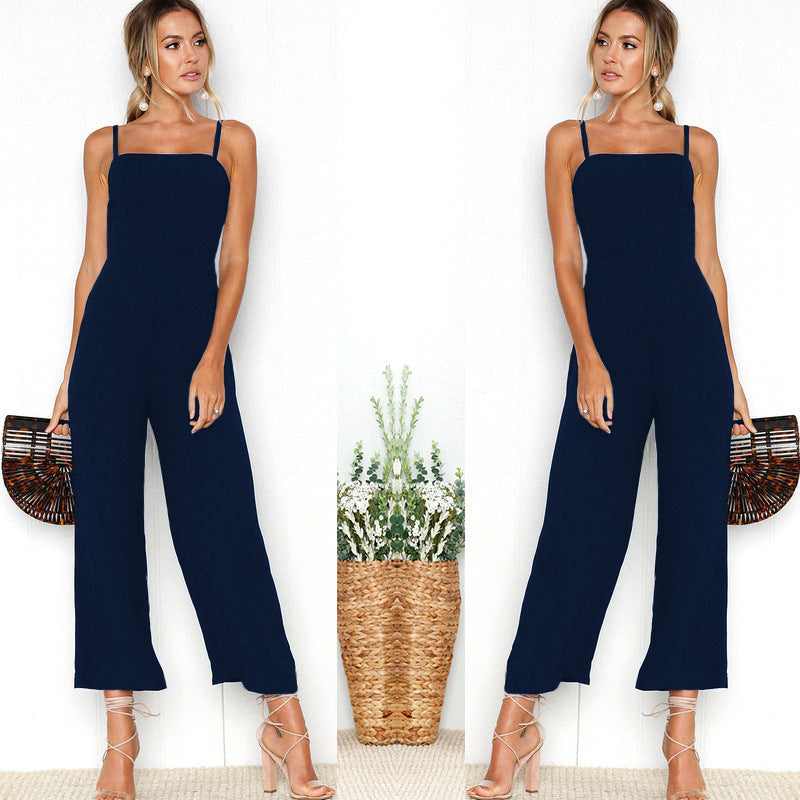 Sexy suspenders wrapped chest zipper jumpsuit