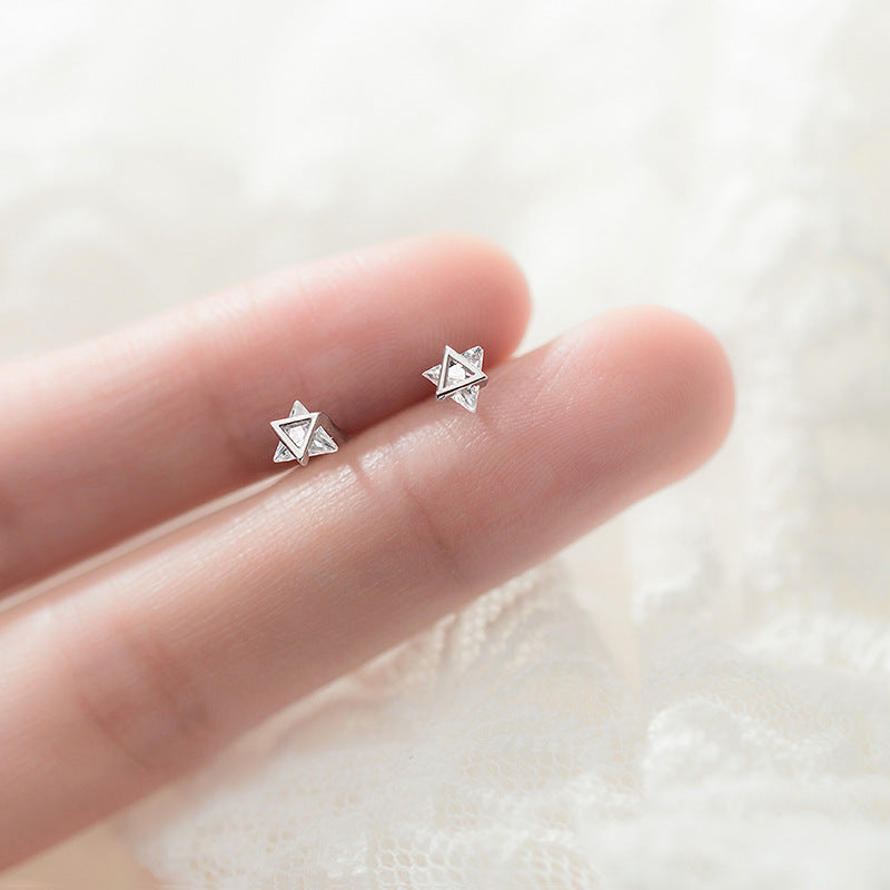 S925 Silver Diamond-studded Triangle Geometric Earrings