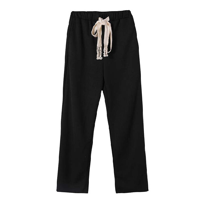 Braided Drawstring Straight Casual Trousers