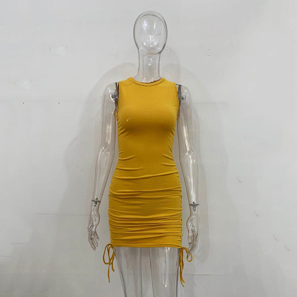 Fashionable And Simple Slim Bag Hip Vest Dress