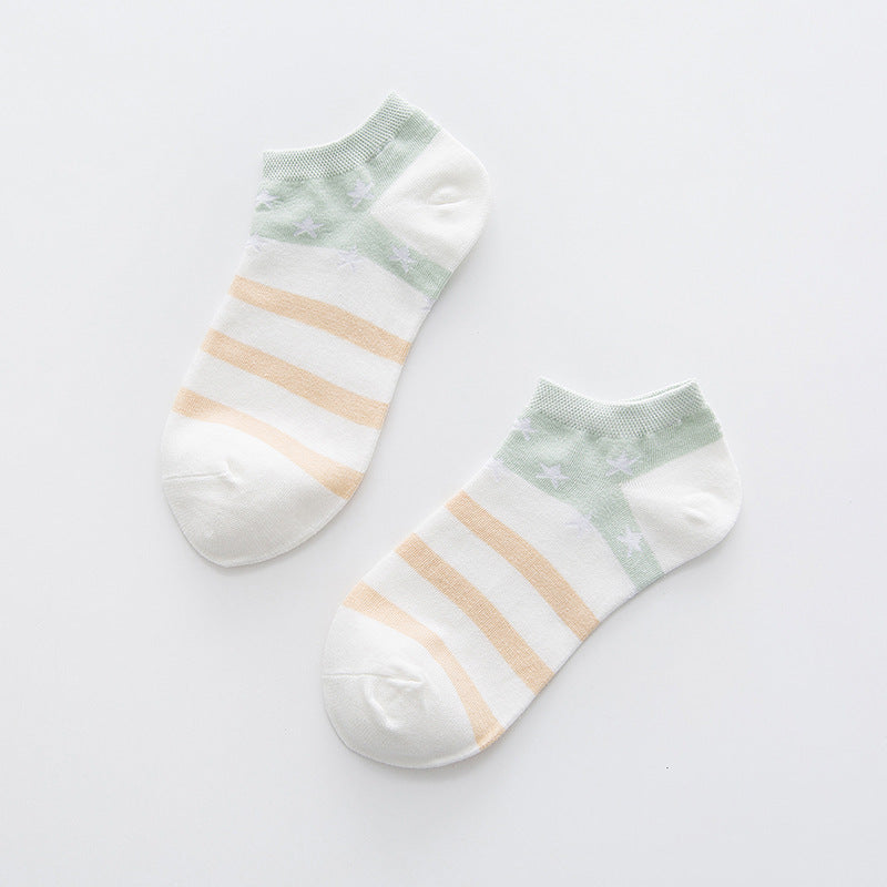 Star Stripe Breathable Low-cut Invisible Cotton Socks