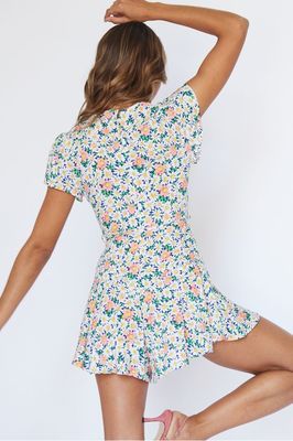 Sexy V-neck Floral Waist Short-sleeved Jumpsuit