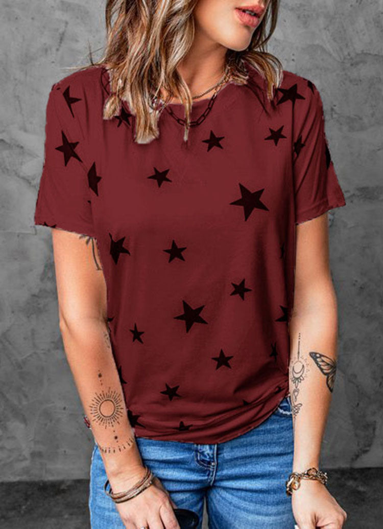 Round Neck Short Sleeves Printed T-shirt Top