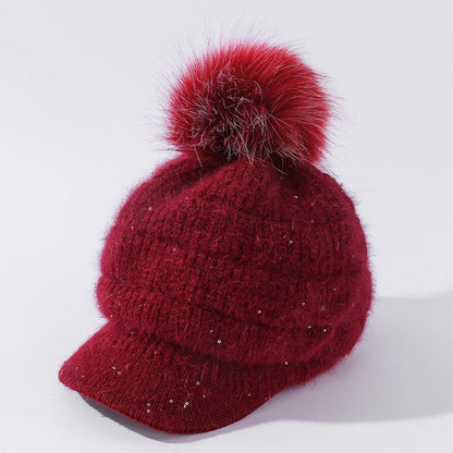 Rabbit Fur Ball Plus Velvet Warm Woolen Hat