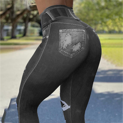 Ladies High Waist Stretch Denim Leggings