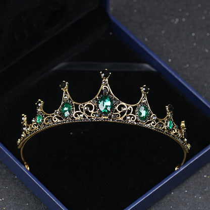 Vintage Baroque Alloy Green Diamond Crown