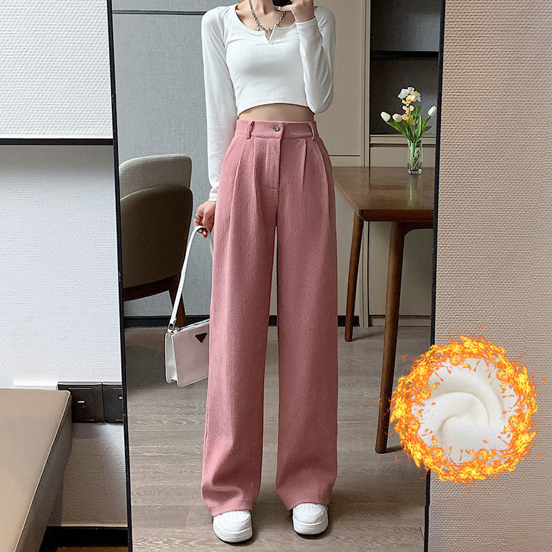 Corduroy Wide Leg Pants High Waist Loose Straight Pants