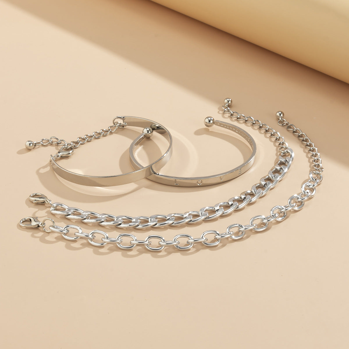 Simple And Smooth C-shaped Hollow Bracelet Set