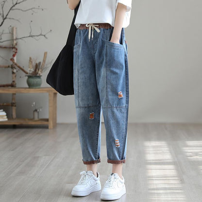 Summer Fashion Ripped Ninth Jeans