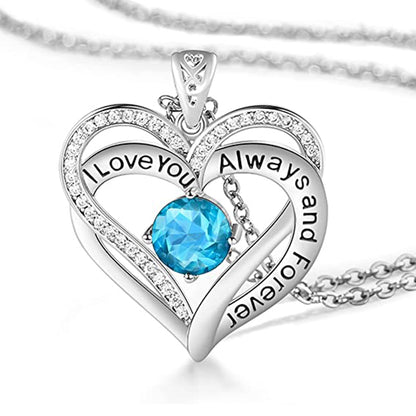 I Love You Always And Forever Crystal Heart Pendant Necklace