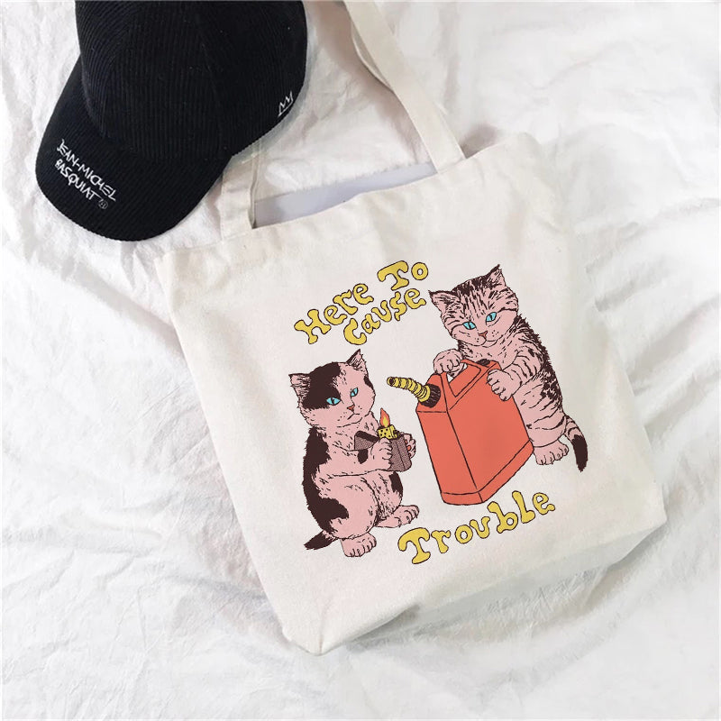 Shopping Bag Funny Cute Cartoon Cat Pattern