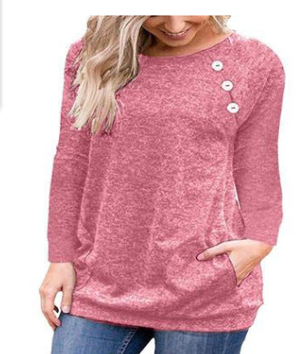 Loose Long Sleeve Top Round Neck Hem