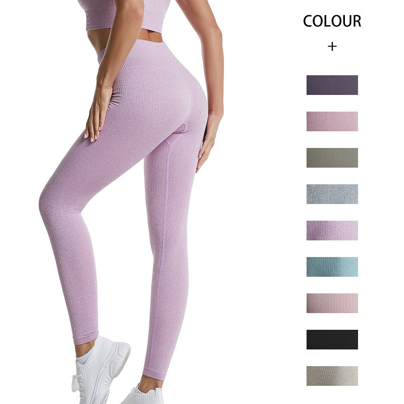 High Waisted Threaded Gym Pants Solid Color Plus Size Seamless