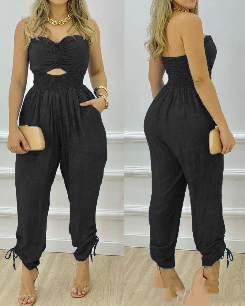 Blue Tube Top One-piece Trousers