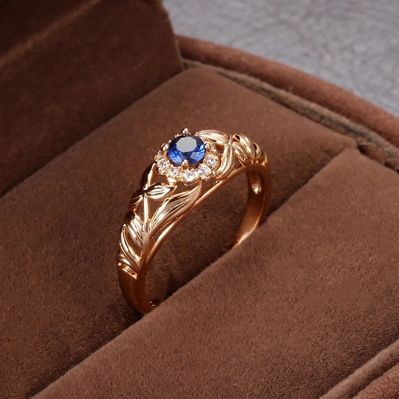 Copper Plated Gold And Blue Zircon Ring