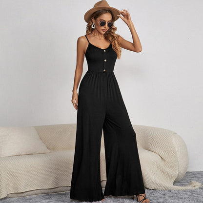 Summer Dress Solid Color Leisure Pullover Sleeveless Loose Jumpsuit