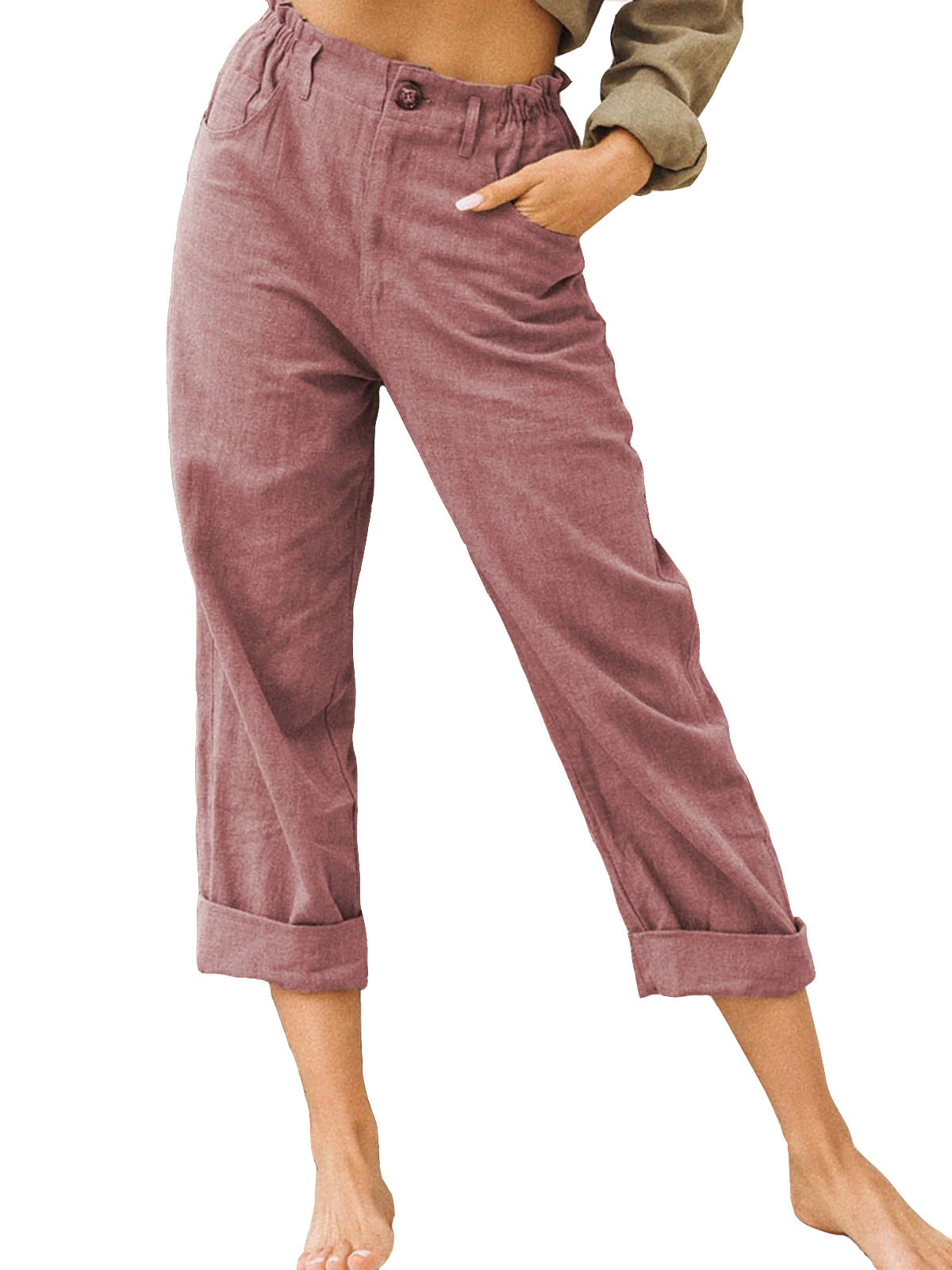 Patchwork Pant Cotton Linen Pants Drawstring Back Elastic Waist Pants