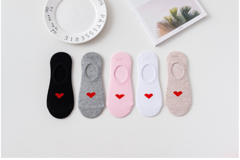 Heart Print Socks Love Invisible Boat Socks Silicone Non-slip Short Socks