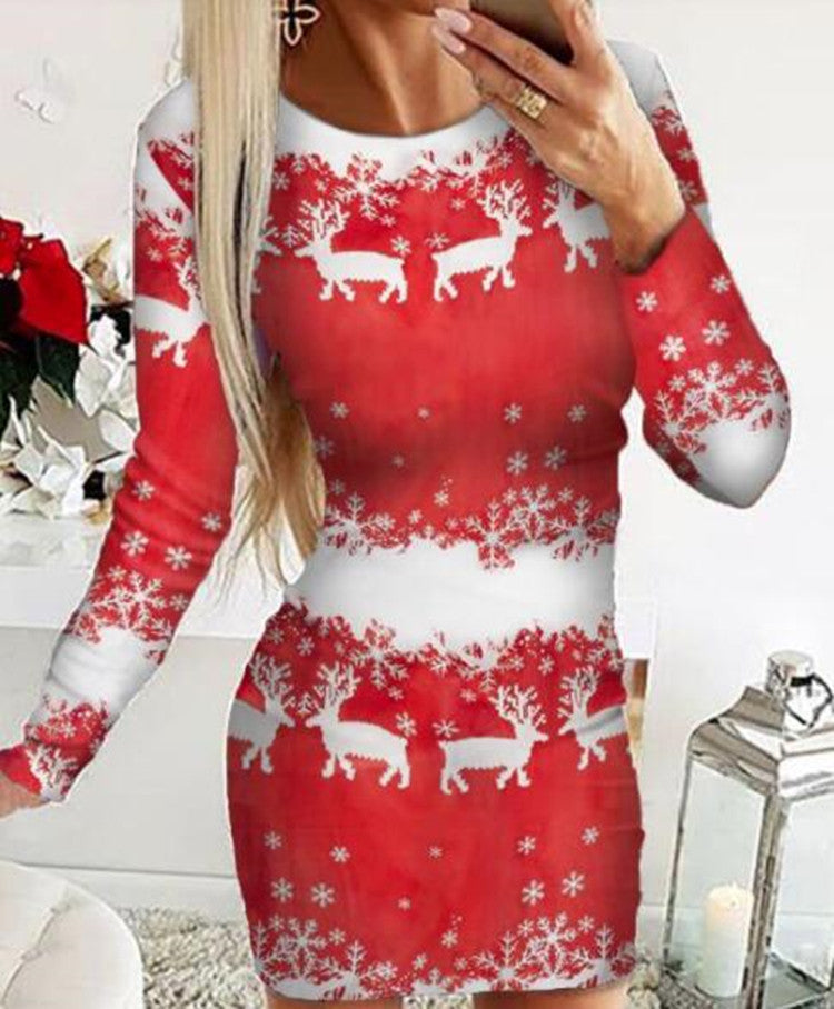 Christmas Long Sleeve Slim Dress