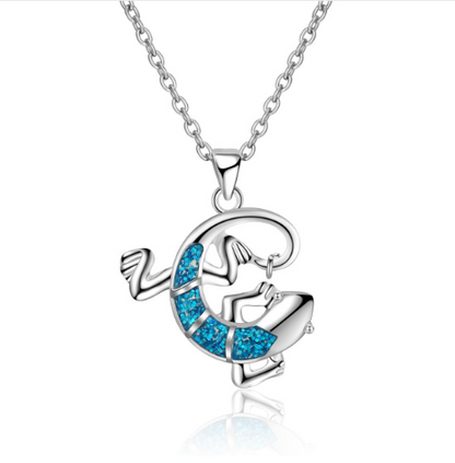 Fashion silver filled blue opal sea turtle necklace