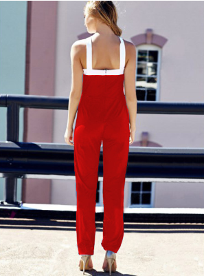 sexy jumpsuit missing shoulder color matching waist jumpsuit trousers