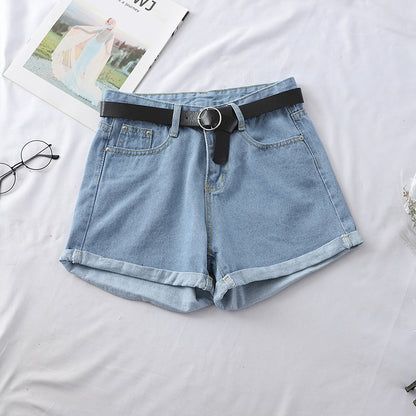 High Waist Curled Denim Shorts