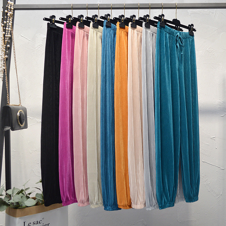 High Waist Ice Silk Chiffon Pleated Pants