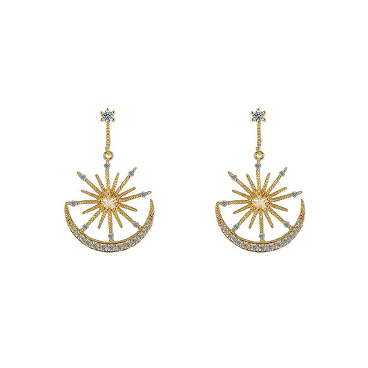 Sun and Moon Crystal Earrings with Diamonds