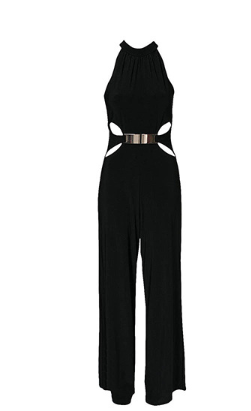 casual stitching long-sleeved high-neck flared pants black sling jumpsuit