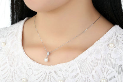 925 Sterling Silver Simulated Pearl Pendant Necklace