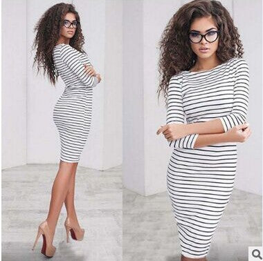 striped stitching slim dress