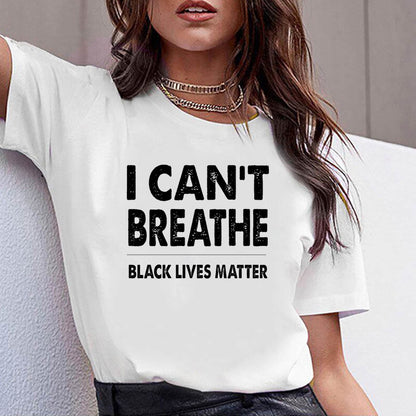 I can't breathe Black Lives Matter Printed T-shirt with short sleeves