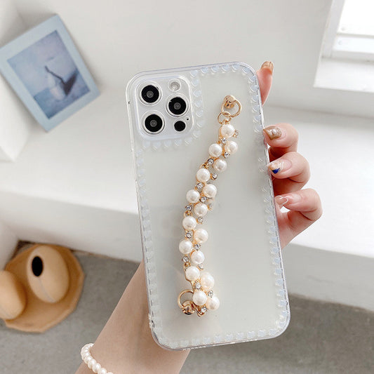 Soft Case Women Pearl Wrist Strap Phone Case