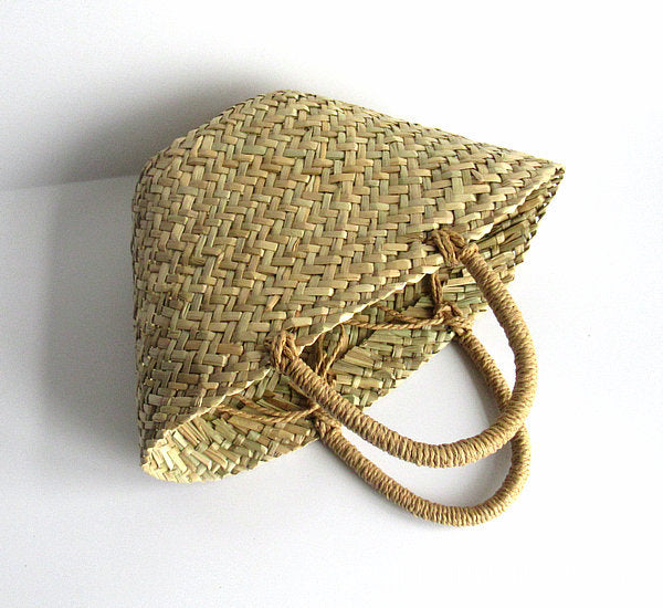 Portable Straw Bag Braided Diagonal Triangle In Grass