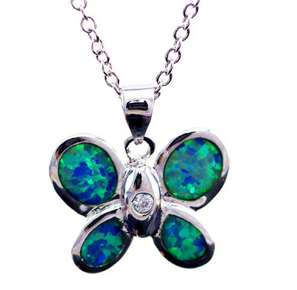 Fashion silver filled blue opal sea turtle necklace