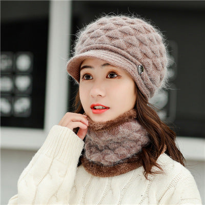 Plush thick warm ear protection scarf hat