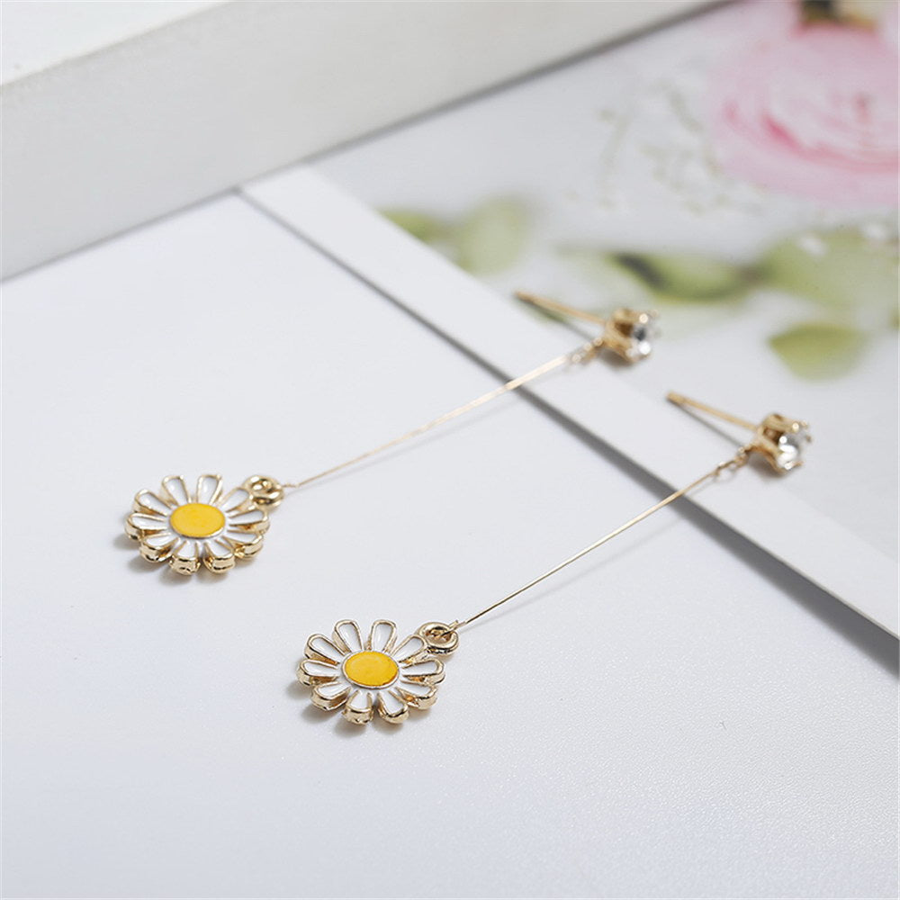 Simple Elegant Flower Ear Line Long Earrings