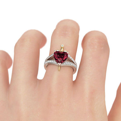 Creative Love Heart Shaped Ruby Ring